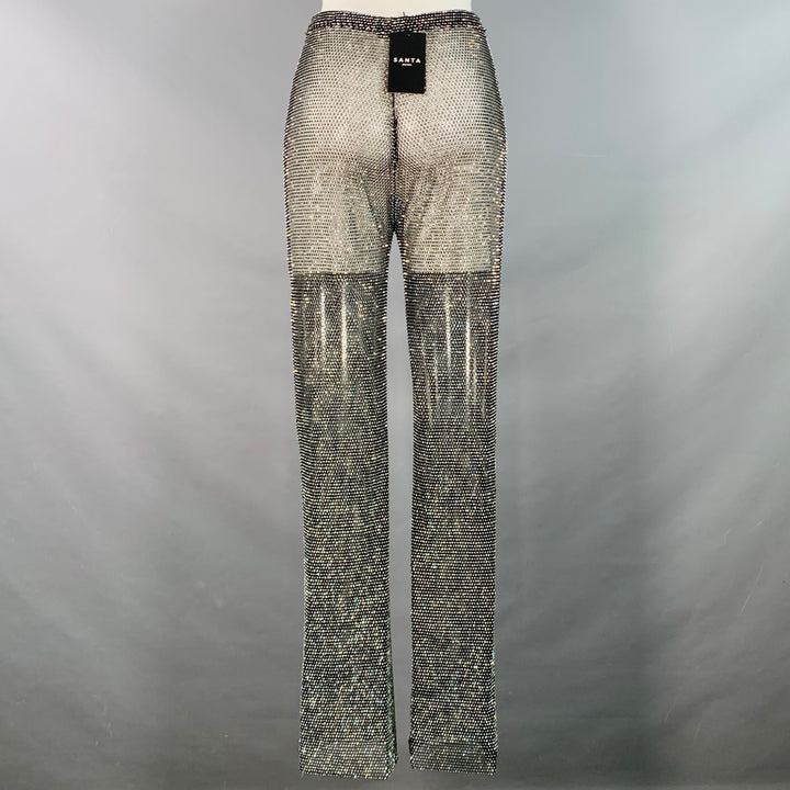 SANTA BRANDS Size XS/S Black Silver Polyester Blend Rhinestones Straight Casual Pants