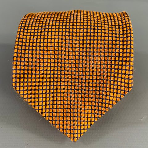 FACONNABLE Orange Black Dots Silk Tie