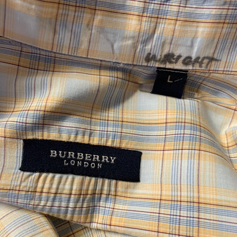 BURBERRY Size L Orange Blue Tartan Button Down Long Sleeve Shirt