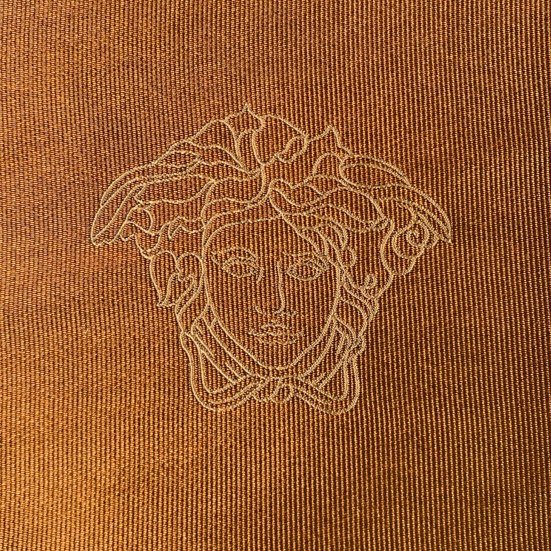 GIANNI VERSACE Brown Taupe Medusa Heads Silk Pocket Square