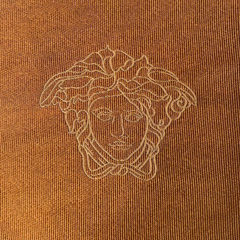 GIANNI VERSACE Brown Taupe Medusa Heads Silk Pocket Square