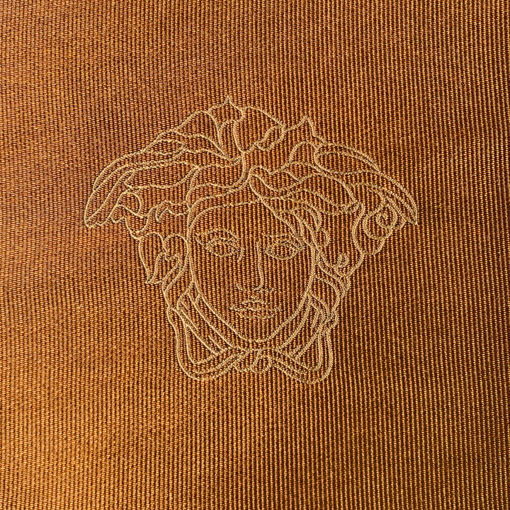 GIANNI VERSACE Brown Taupe Medusa Heads Silk Pocket Square