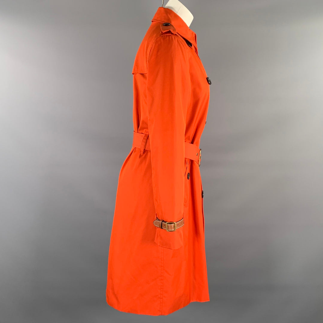 COACH Size M Orange Cotton / Polyester Leather Trim Double Breasted Trench Coat