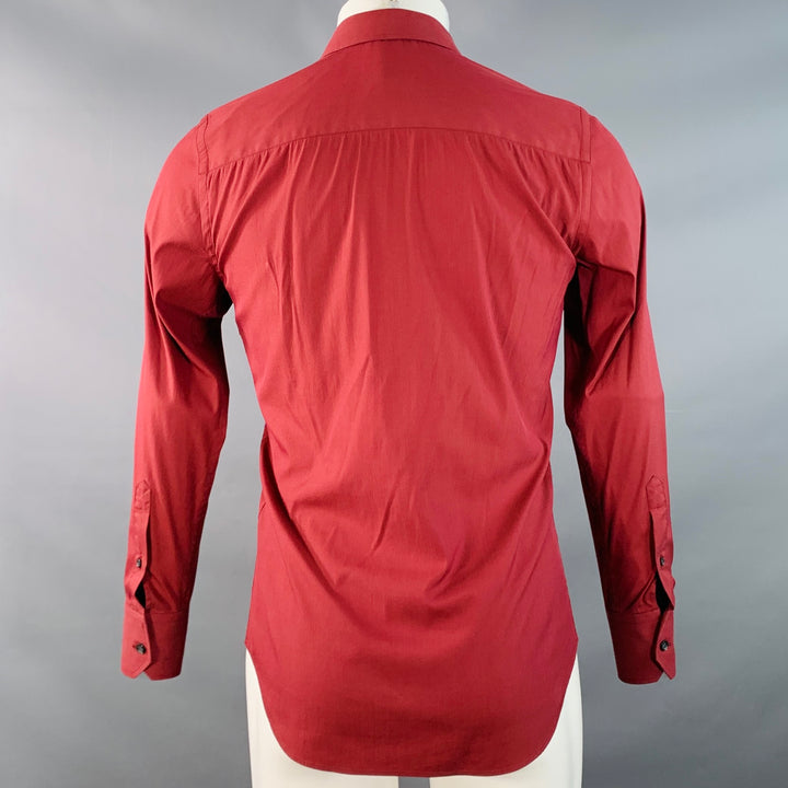 EMPORIO ARMANI Size S Red Burgundy Cotton Blend Spread Collar Long Sleeve Shirt
