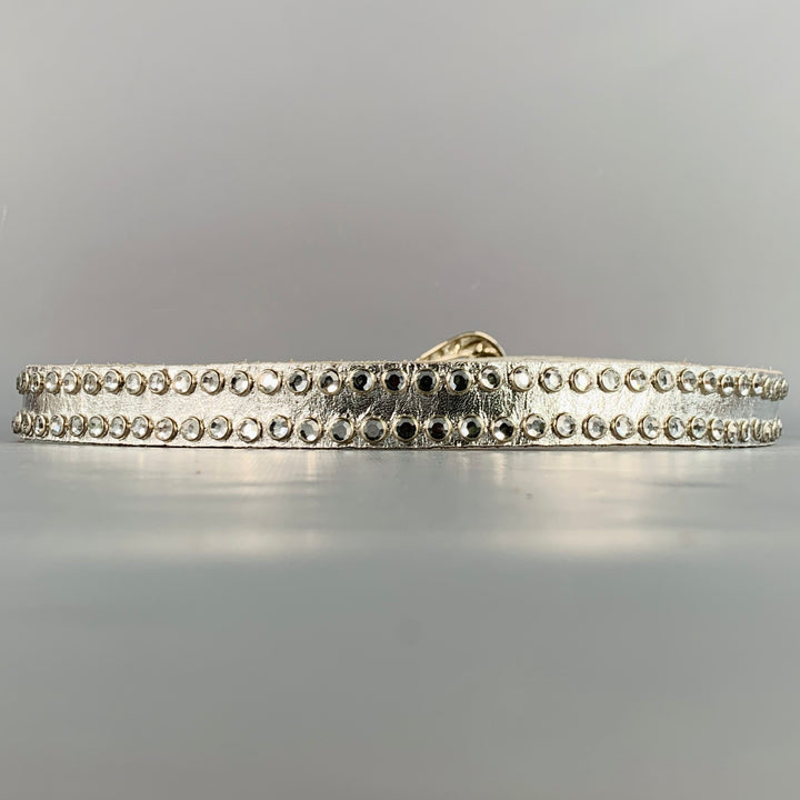 MICHAEL MORRISON Size L Silver Studded Leather Rhinestones Cowboy Belt
