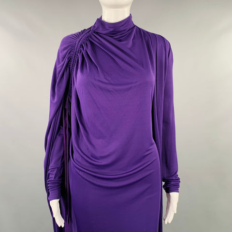 LANVIN Size 4 Purple Viscose Blend Long Sleeve Cocktail Dress