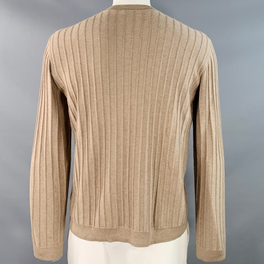 GIORGIO ARMANI Size L Beige Textured Stripe Cashmere Silk Crew Neck Sweater