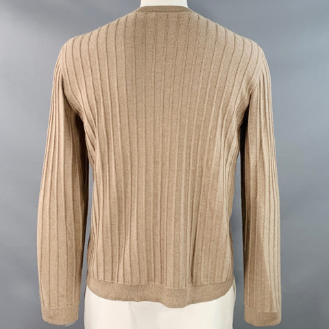 GIORGIO ARMANI Size L Beige Textured Stripe Cashmere Silk Crew Neck Sweater