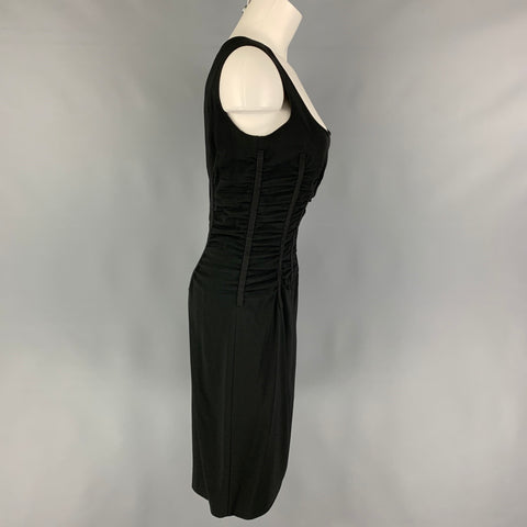 DOLCE &amp; GABBANA Taille 6 Robe de cocktail sans manches froncée en mélange d'acétate noir