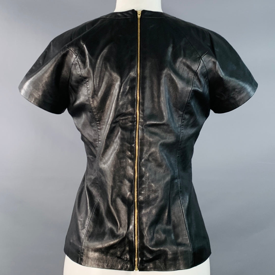T by ALEXANDER WANG Size M Black Gold Lambskin Short Sleeve Back Zipper Casual Top