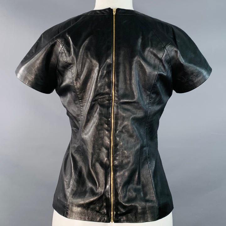 T by ALEXANDER WANG Size M Black Gold Lambskin Short Sleeve Back Zipper Casual Top