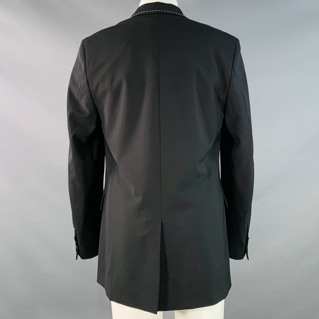 MSGM Size 34 Black Contrast Stitch Wool Blend Notch Lapel Sport Coat