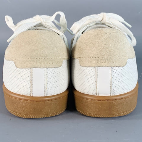 SAINT LAURENT Size 9 White Beige Perforated Leather Sneakers
