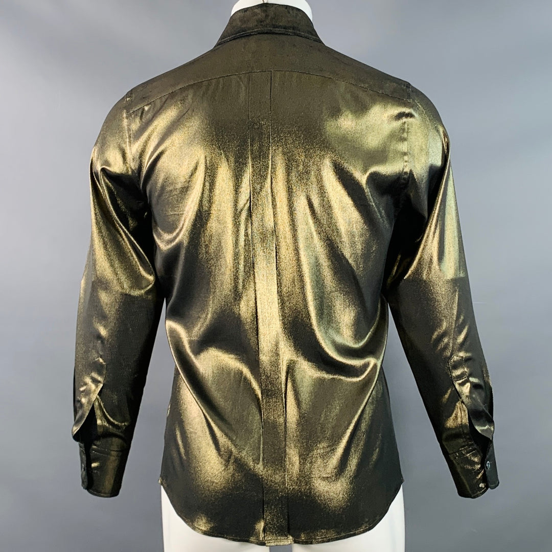 DOLCE & GABBANA Size S Gold Black Metallic Silk Hidden Buttons Long Sleeve Shirt