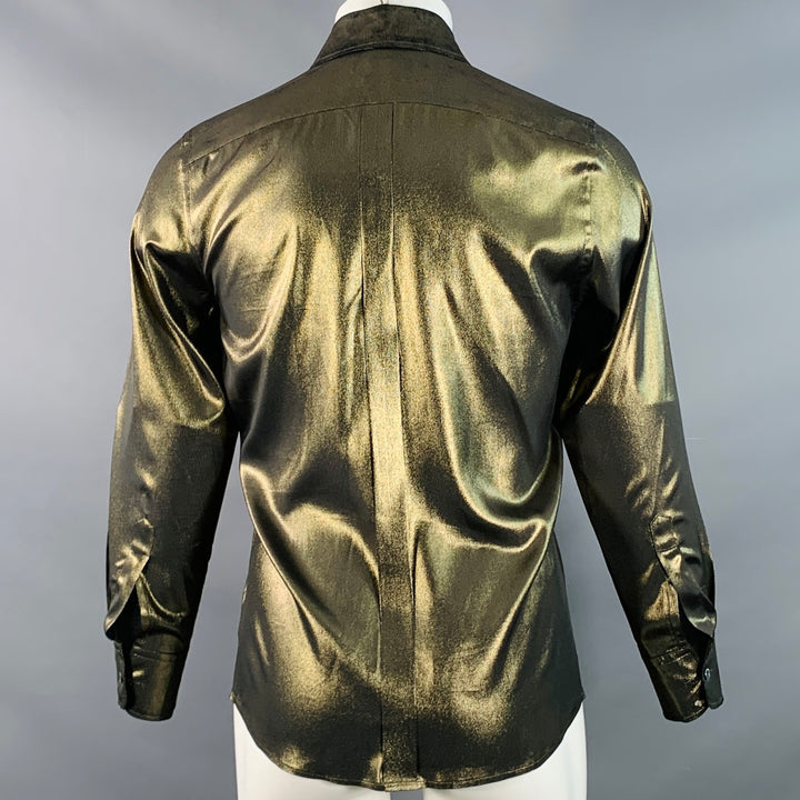 DOLCE & GABBANA Size S Gold Black Metallic Silk Hidden Buttons Long Sleeve Shirt
