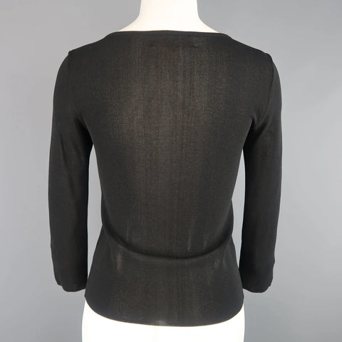 GIAMBATTISTA VALLI Size S Black Scoop Neck Ribbon Fringe Snap Cardigan GIAMBATTISTA VALLI