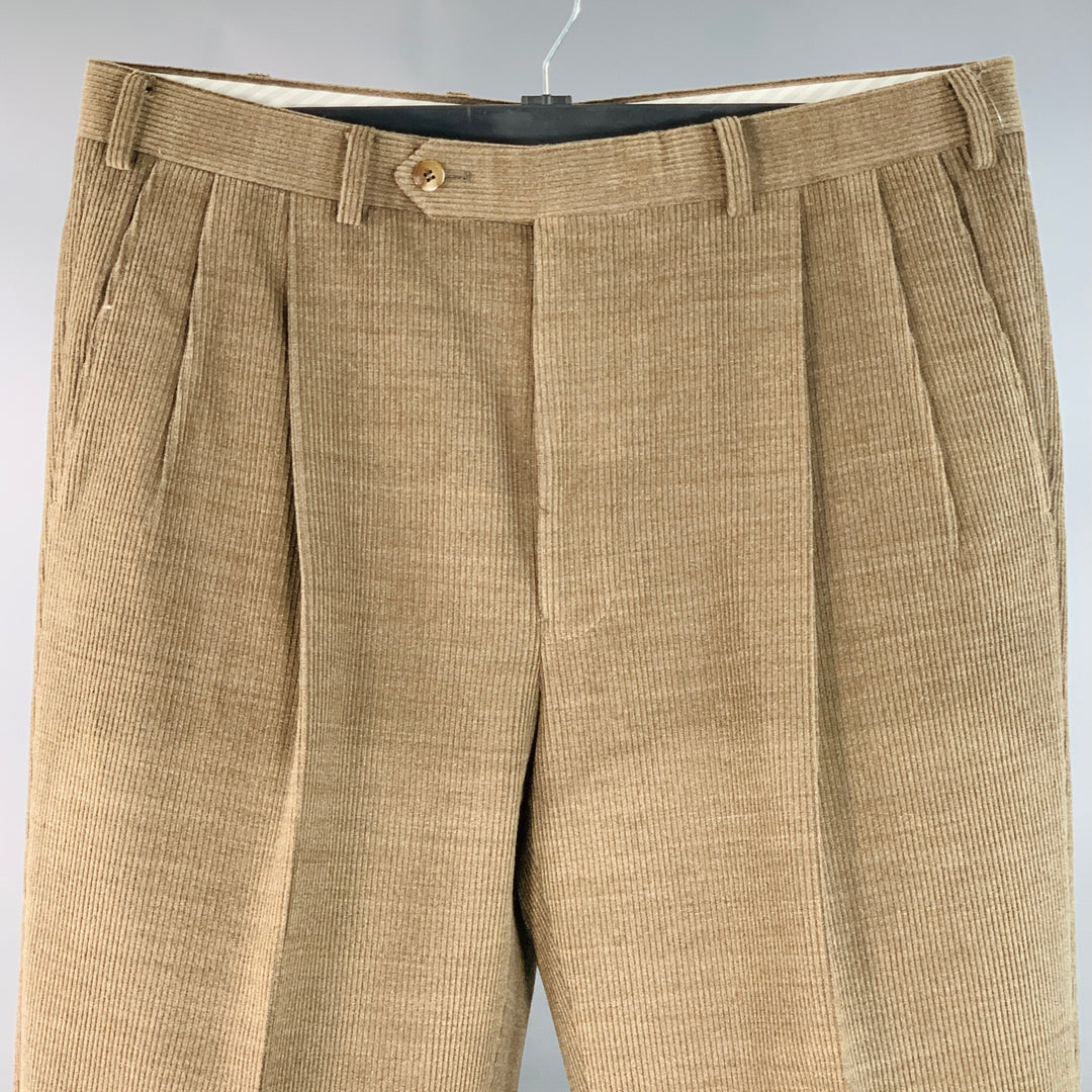 SAMUELSOHN Size 36 Tan Corduroy Merino Wool Pleated Zip Fly Casual Pants