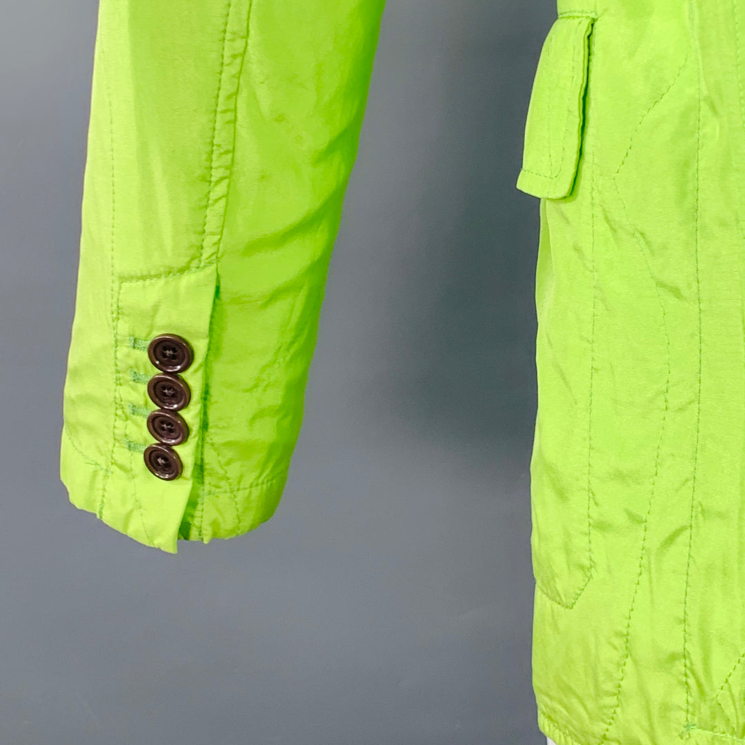 DRIES VAN NOTEN Size 36 Green Lime Silk Cotton Quilted Notch Lapel Jacket