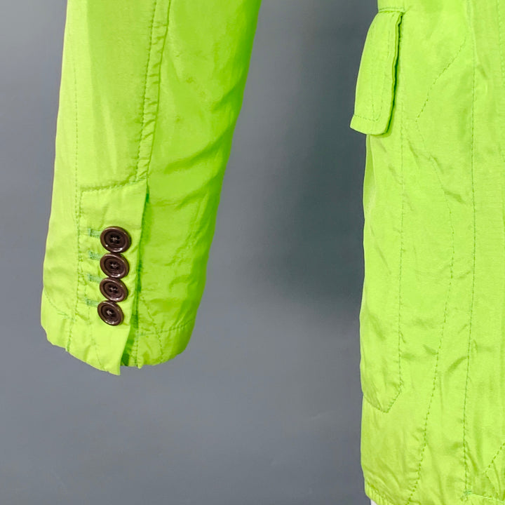 DRIES VAN NOTEN Size 36 Green Lime Silk Cotton Quilted Notch Lapel Jacket