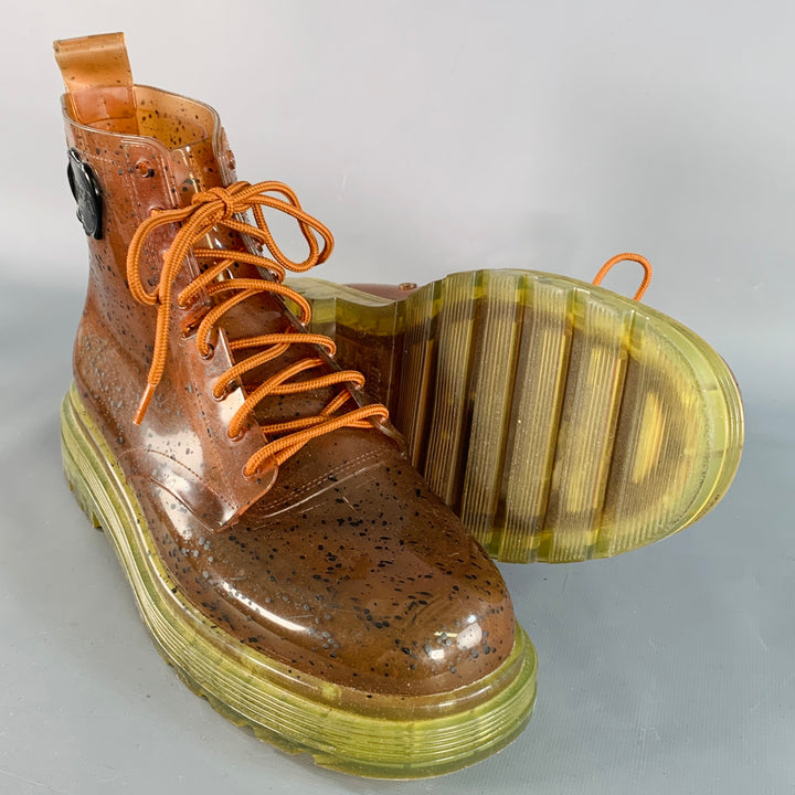 MELISSA x VIKTOR & ROLF Size 11 Brown Yellow Dots Acetate Lace-Up Ankle Boots
