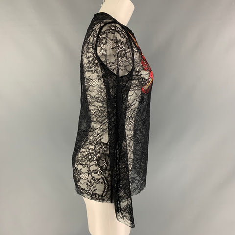 SANDRO Size S Black Polyamide Lace Long Sleeve Dress Top