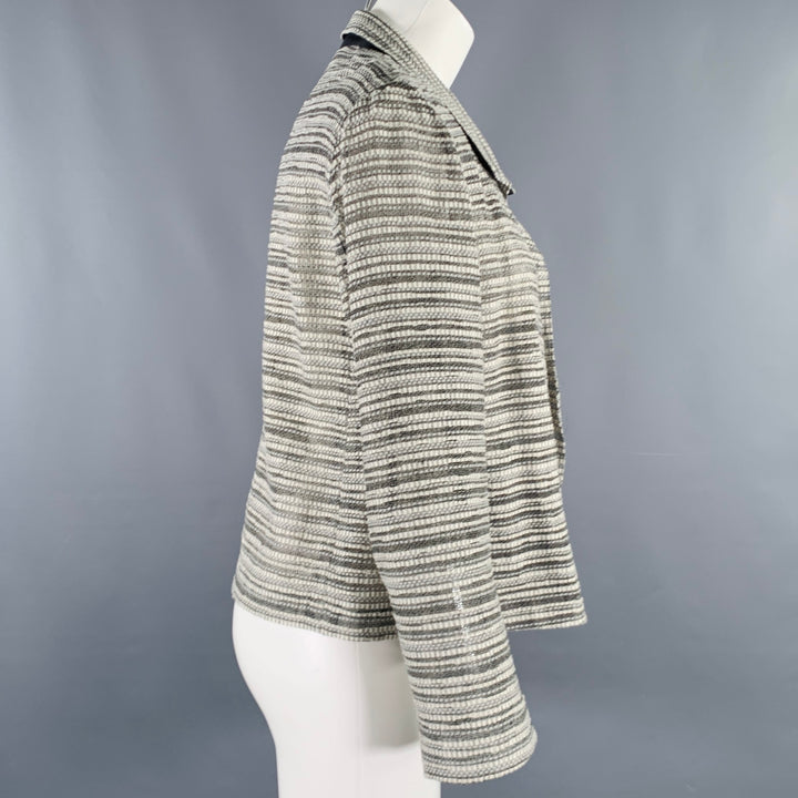 AKRIS Size 8 Grey White Cotton Wool Stripe Open Front Jacket