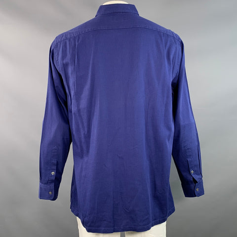 RALPH LAUREN Size XL Navy Blue Checkered Cotton One Pocket Long Sleeve Shirt
