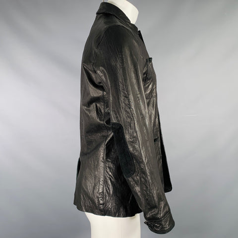 JOHN VARVATOS * U.S.A. Size XS Black Distressed Elbow Patches Leather Jacket