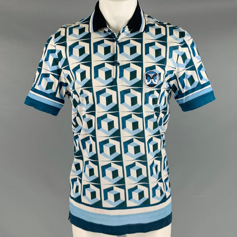 DOLCE & GABBANA Size S Blue White Graphic Cotton Short Sleeve Polo