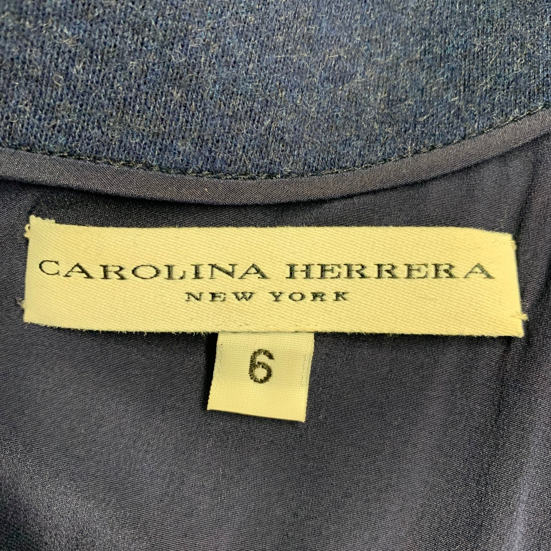 CAROLINA HERRERA Size 6 Blue Multi Color Wool Beaded Back Zip Dress