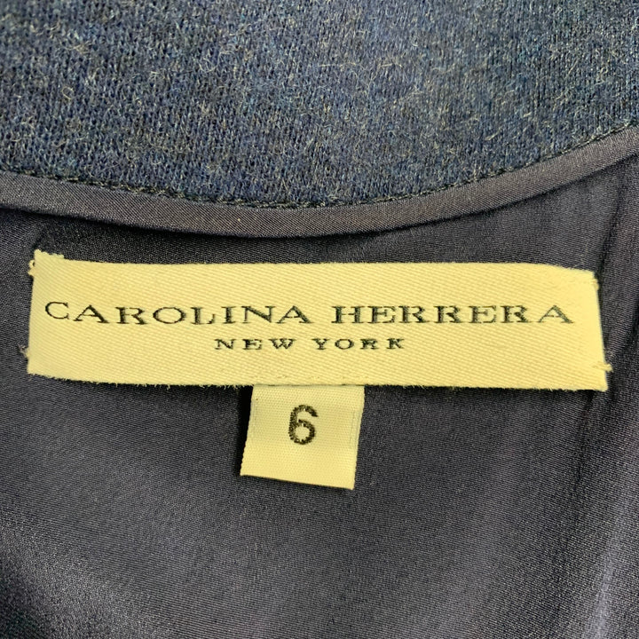 CAROLINA HERRERA Size 6 Blue Multi Color Wool Beaded Back Zip Dress