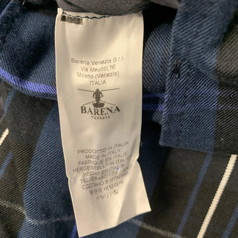 BARENA Size 40 Navy Black Plaid Cotton Notch Lapel Sport Coat