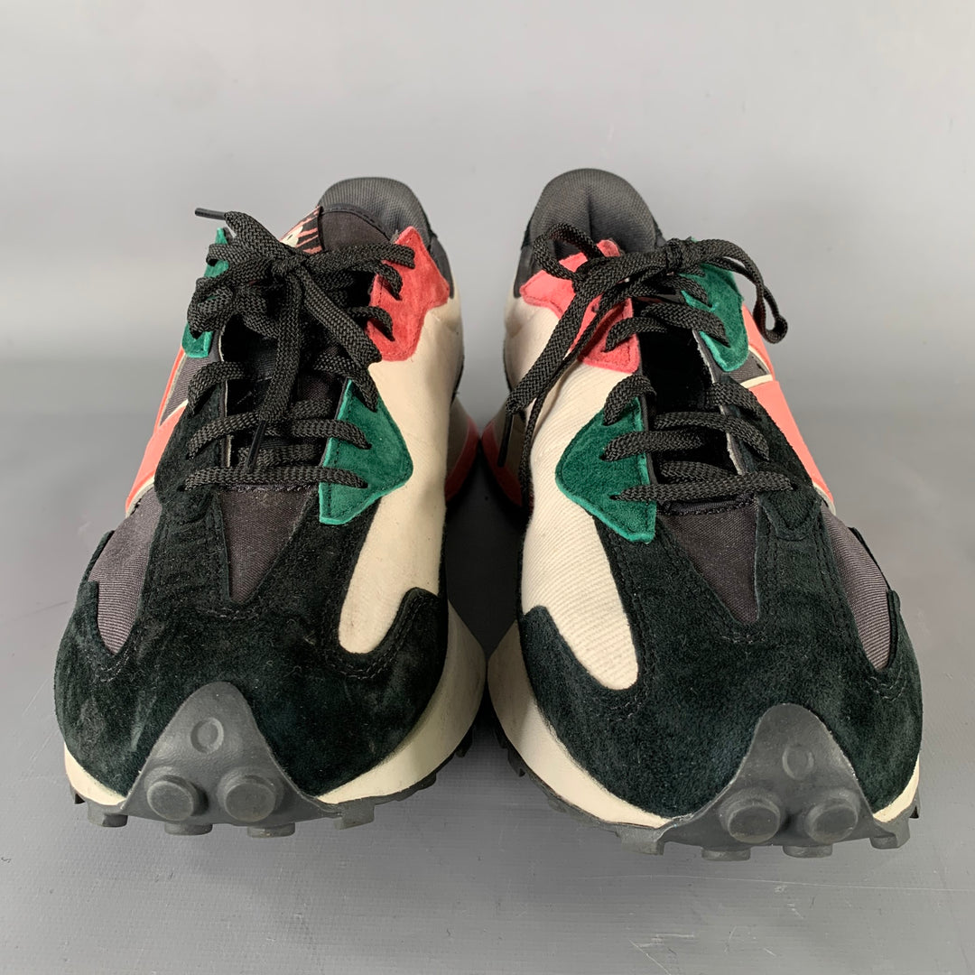 NEW BALANCE 327 Size 12 Black Cream & Pink Logo Canvas Runner Sneakers