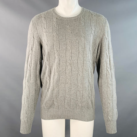 LORO PIANA Size M Grey Cable Knit Baby Cashmere Crew Neck Sweater