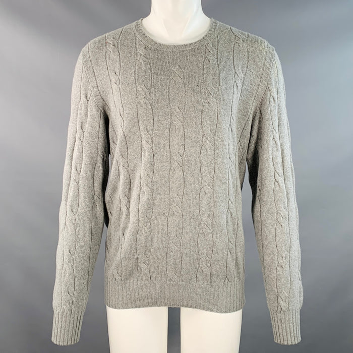 LORO PIANA Size M Grey Cable Knit Baby Cashmere Crew Neck Sweater