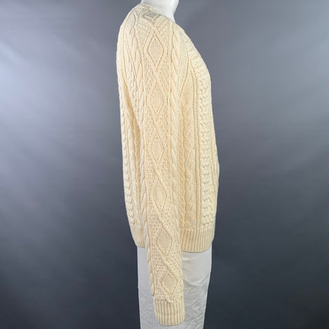 POLO by RALPH LAUREN Size L Cream Cable Knit Cotton Crew Neck Sweater