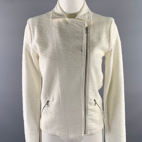 MAJESTIC FILATURES Size 1 White Cotton Blend Moto Racer Jacket