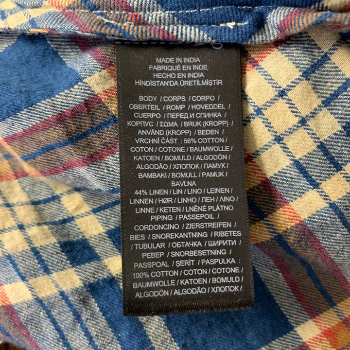 RRL by RALPH LAUREN Size 2 Blue Orange Linen Cotton Plaid Maxi Skirt