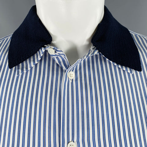 MARNI Size S Blue White Stripe Cotton Long Sleeve Shirt