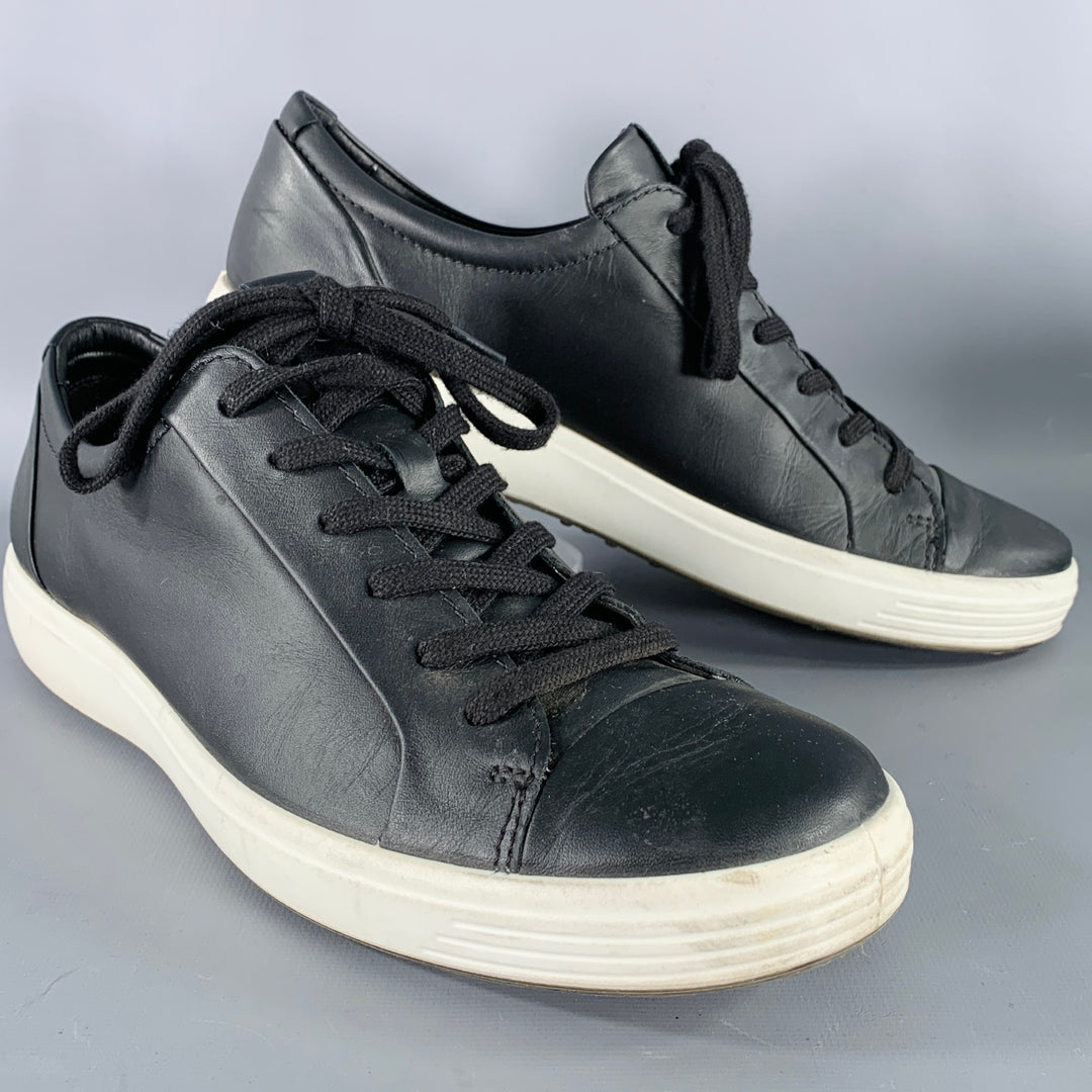 ECCO Size 9 Soft 7 Black White Leather Low Top Sneakers