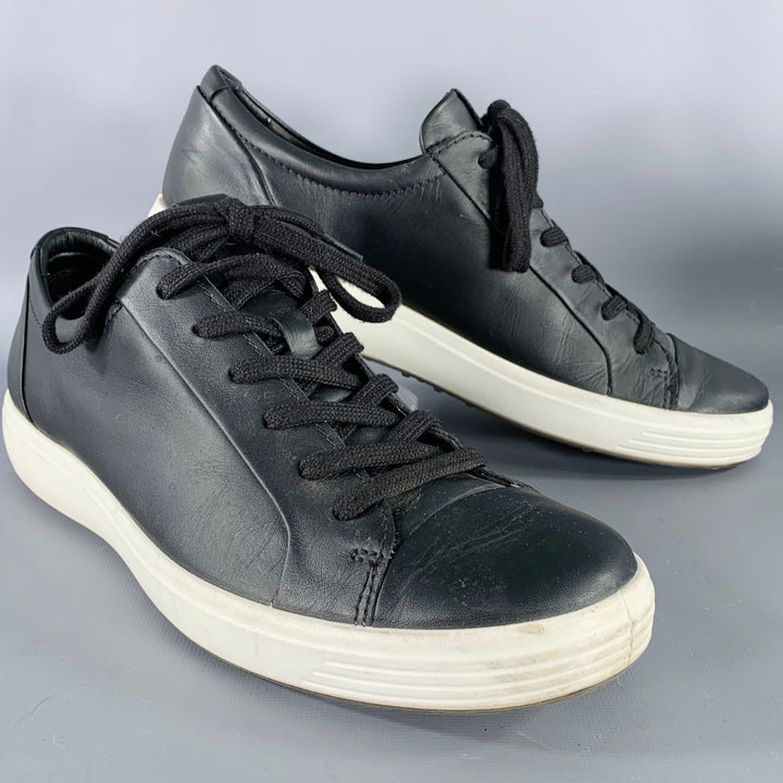 ECCO Size 9 Soft 7 Black White Leather Low Top Sneakers