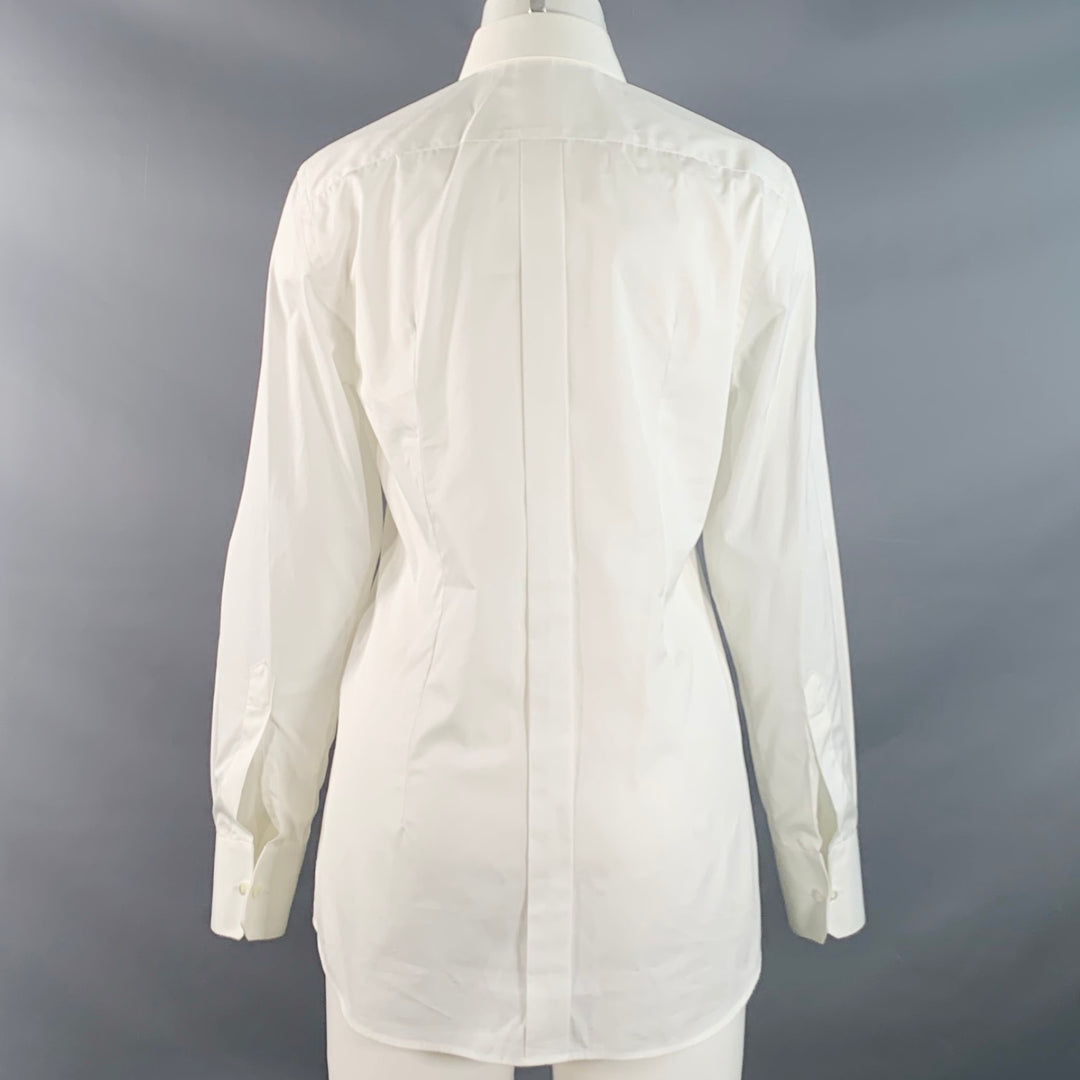 DOLCE & GABBANA Size XS White Black Cotton Blend Lace Trim Sequins Button Up Shirt