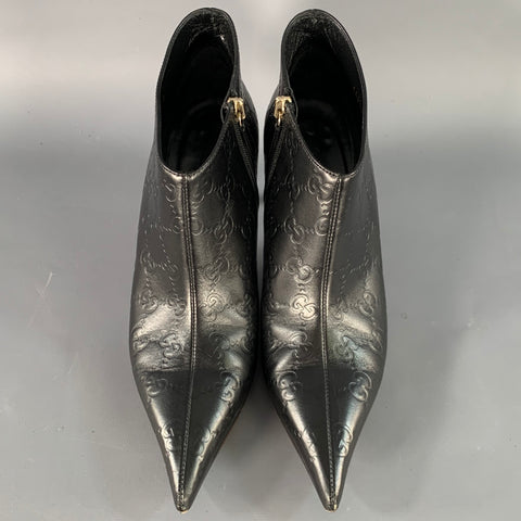GUCCI Size 6 Guccissima Black Leather Embossed Monogram Side Zipper Boots