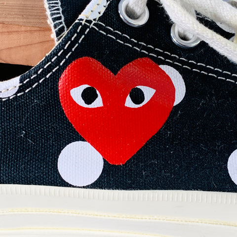 CONVERSE Size 10 Black White Red Dots Canvas Sneakers