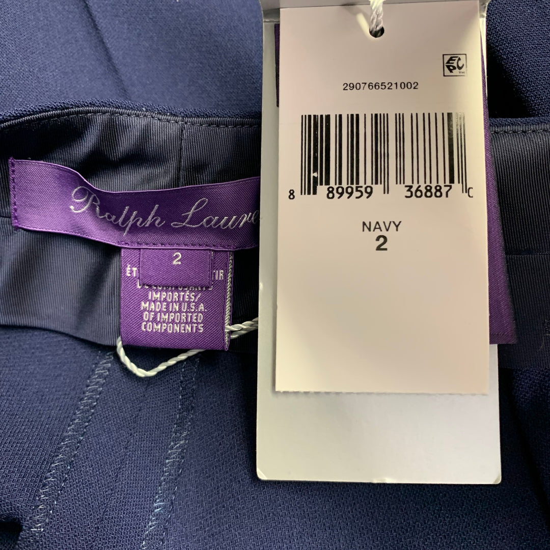 RALPH LAUREN COLLECTION Size 2 Navy Virgin Wool Blend Crepe Tapered Dress Pants
