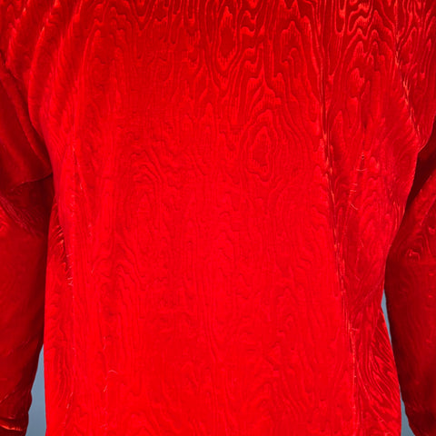 DRIES VAN NOTEN Size S Red Faux Bois Velvet Zip Up Long Sleeve Shirt