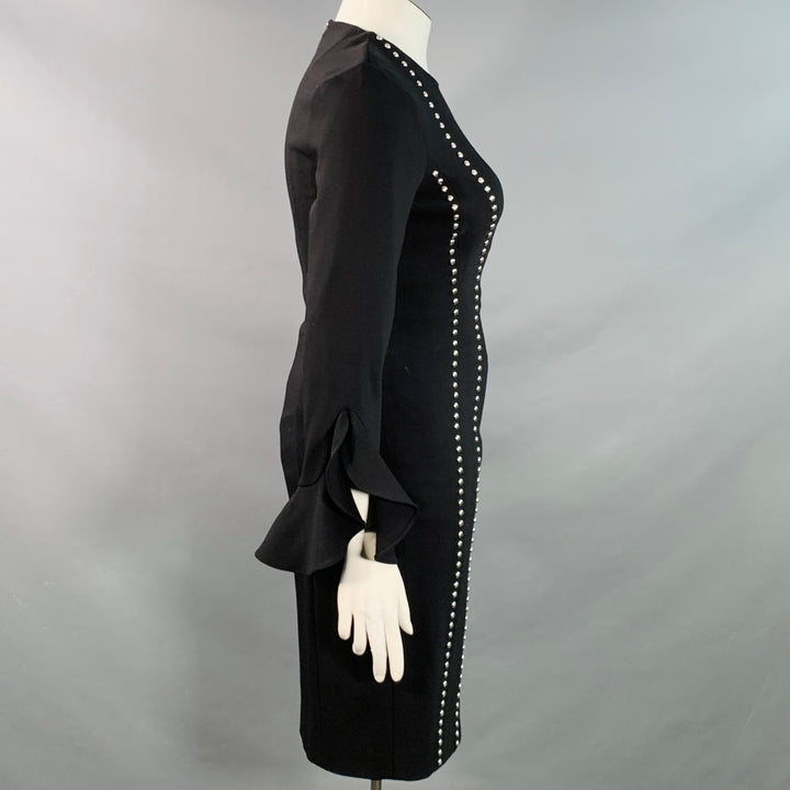 MICHAEL KORS COLLECTION Size 10 Black Wool Blend Studded Ruffle Sleeve Shift Dress