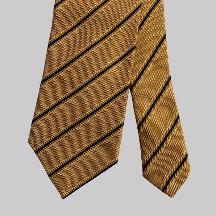 ERMENEGILDO ZEGNA Gold Navy Diagonal Stripe Silk Tie