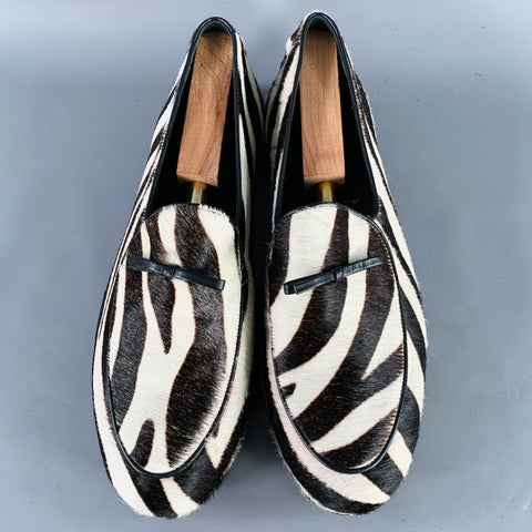 WALL+WATER Size 11.5 Brown Cream Zebra Print Calf Hair Slip On Loafers