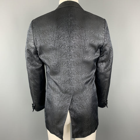 LANVIN Size 40 Black & Blue Silk Shawl Collar Sport Coat